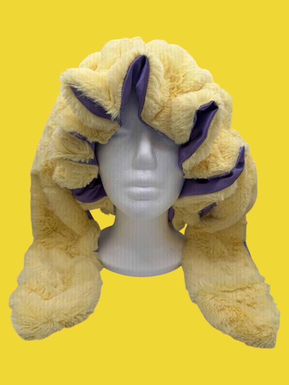 80's Inspired Yellow Faux Fur Rabbit Sleeping Bonnet